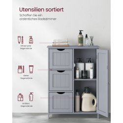 Kommode med skab og 3 skuffer - gr� 60 x 30 x 80 cm