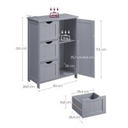 Kommode med skab og 3 skuffer - gr� 60 x 30 x 80 cm