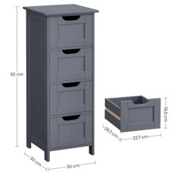 Kommode med 4 skuffer - gr� badev�relsesskab 82 x 30 x 30 cm
