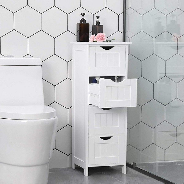Kommode med 4 skuffer - hvid badeværelsesskab 82 30 x cm - Kommoder - Daily-Living.dk