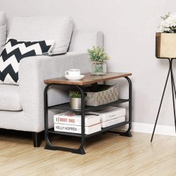 Siddebnk med 2 trdhylder - skobnk med skohylder - rustik brun