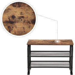 Siddebnk med 2 trdhylder - skobnk med skohylder - rustik brun