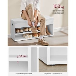 Skob�nk - siddeb�nk med skohylder - entreb�nk - hvid 100x30