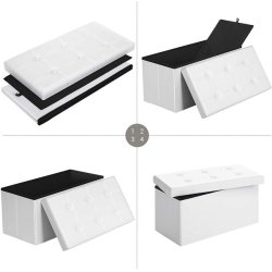 Entreb�nk - skammel med kiste 76 x 38 x 38 - hvid kunstl�der