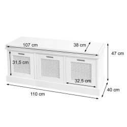Siddeb�nk med creme hynde og 3 tr�kasser - b�nk med opbevaring - hvid