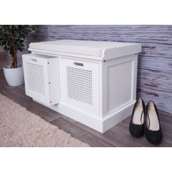 Siddeb�nk med creme hynde og 2 tr�kasser - b�nk med opbevaring - hvid