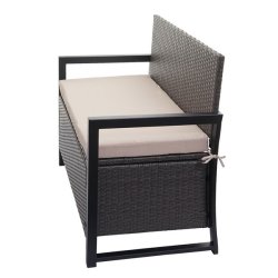 Havebnk med hyndeboks - gr polyrattan med beige hynde - 2 personer