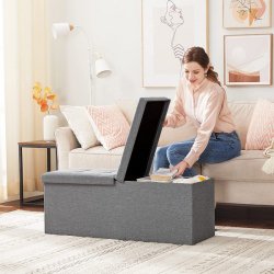 Entreb�nk - siddeb�nk med kiste 110 x 38 x 38 - lysegr� stof