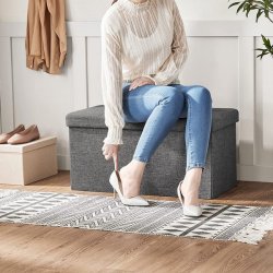 Entrebnk - siddebnk med kiste 76 x 38 x 38 - mrkegr stof