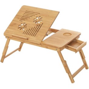 Brebar laptop stand i bambus - justerbar sammenklappelig