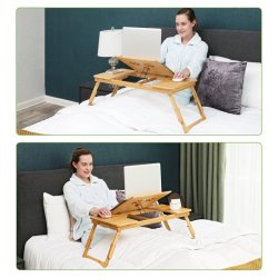 Brebar laptop stand i bambus - justerbar sammenklappelig