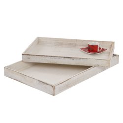 Bakker i tr - st med 2 trbakker - serveringsbakker i antik rustik hvid