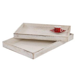 Bakker i tr - st med 2 trbakker - serveringsbakker i antik rustik hvid