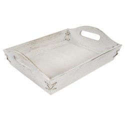 Bakker i tr - st med 3 serveringsbakker - hvide trbakker - antik rustik