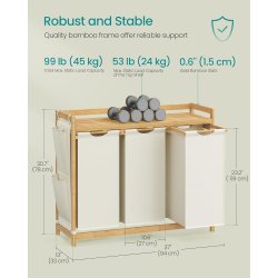 Vasketjskurve med 3 rum - 3 vasketjsposer - creme hvid