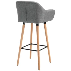 Barstol - 2 barstole med trben, lysegr stof, armln og rygln