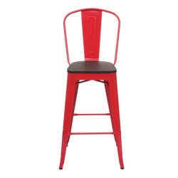 Barstol med trsde - hj stol i rdt stl - industriel design