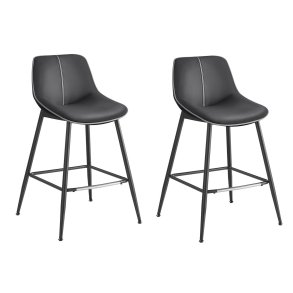 Barstole med ergonomisk l�ders�de og rygl�n - 2 stk - sort