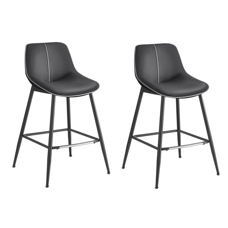 Barstole med ergonomisk l�ders�de og rygl�n - 2 stk - sort