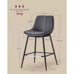 Barstole med ergonomisk l�ders�de og rygl�n - 2 stk - sort