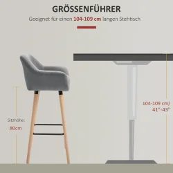 Barstol - 2 barstole med trben, lysegr stof, armln og rygln