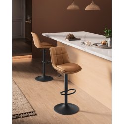 Barstole s�t af 2 - h�je stole med rygl�n og fodst�tte - brun