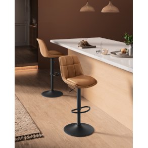 Barstole s�t af 2 - h�je stole med rygl�n og fodst�tte - brun