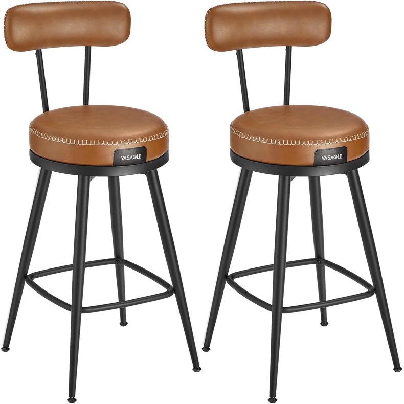 Barstol med kunstlder - st med 2 - sdehjde 65 cm - brun