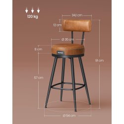 Barstol med kunstlder - st med 2 - sdehjde 65 cm - brun