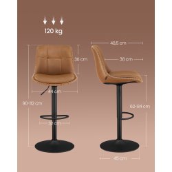 Barstole s�t af 2 - h�je stole med rygl�n og fodst�tte - brun