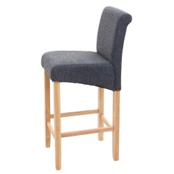 Barstole - 2 stk med mrkegr stofsder, lyse trben, fodsttte og hj ryg