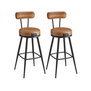 Barstol med kunstlder - st med 2 - sdehjde 76 cm - brun