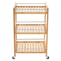 Serveringsvogn p hjul - barvogn og rullebord - bambus 76x46x38 cm