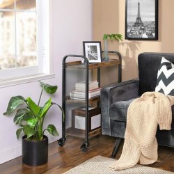 Serveringsvogn p hjul - barvogn med 3 hylder - rustik brun