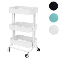 Barvogn p� hjul - serveringsvogn og rullebord med 3 hylder - hvid