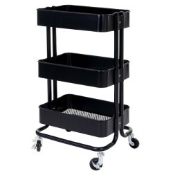 Barvogn p hjul - serveringsvogn og rullebord med 3 hylder - sort