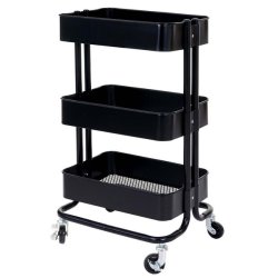 Barvogn p hjul - serveringsvogn og rullebord med 3 hylder - sort