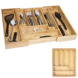 Bestikindsats i bambus - justerbar udvidelig skuffeindsats - 35-58x45 cm