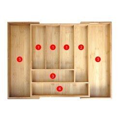 Bestikindsats i bambus - justerbar udvidelig skuffeindsats - 35-58x45 cm