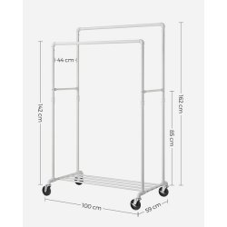 Tjstativ i vandrr look med hjul, hylde og dobbelt tjstang