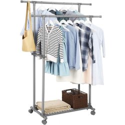 T�jstativ med dobbelt b�jlestang og skohylde - justerbart gr�