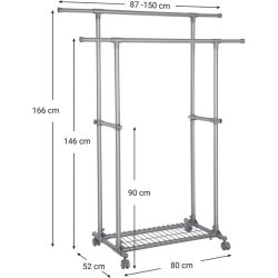 T�jstativ med dobbelt b�jlestang og skohylde - justerbart gr�