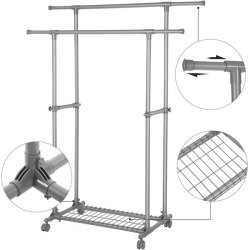 T�jstativ med dobbelt b�jlestang og skohylde - justerbart gr�