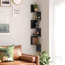 Hjrnereol - vghngt bogreol med 5 hylder - sort reol