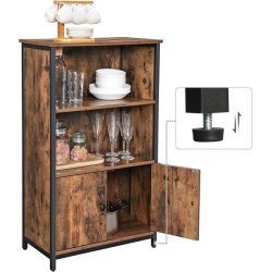 Reol - bogreol med 2 hylder og skab - rustik brun 60x32x104