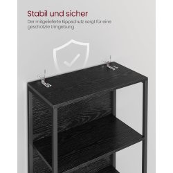 Bogreol med LED-lys - stuereol med 6 hylder - sort gulvreol