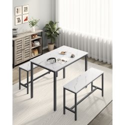 Spisebordss�t med spisebord og b�nke - b�nkes�t - marmor hvid
