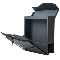 Postkasse med avisr�r - sort antracit brevkasse med avisholder