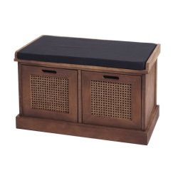 Siddeb�nk med sort hynde og 2 tr�kasser - b�nk med opbevaring - brun