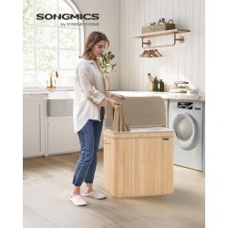 Vasketjskurv i bambus med 3-delt vasketjspose - 150 liter - brun